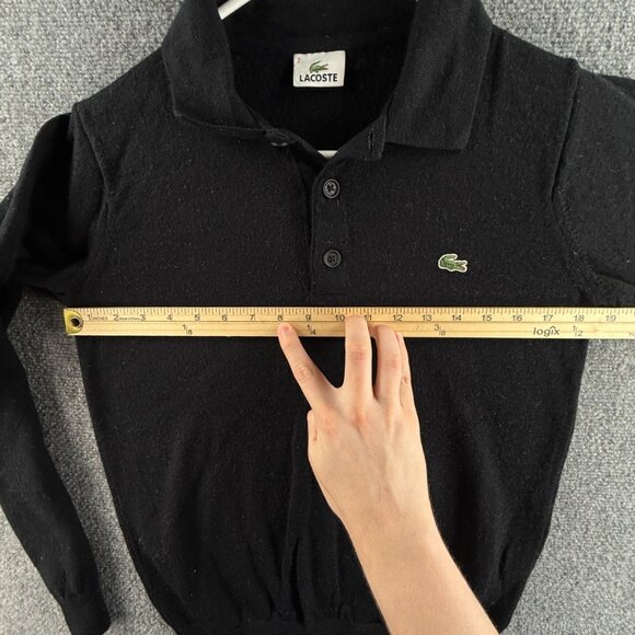 Lacoste Sweater Men Wool Size 2 Black Collared Preppy Knit Pullover Adult Logo - Picture 5 of 16